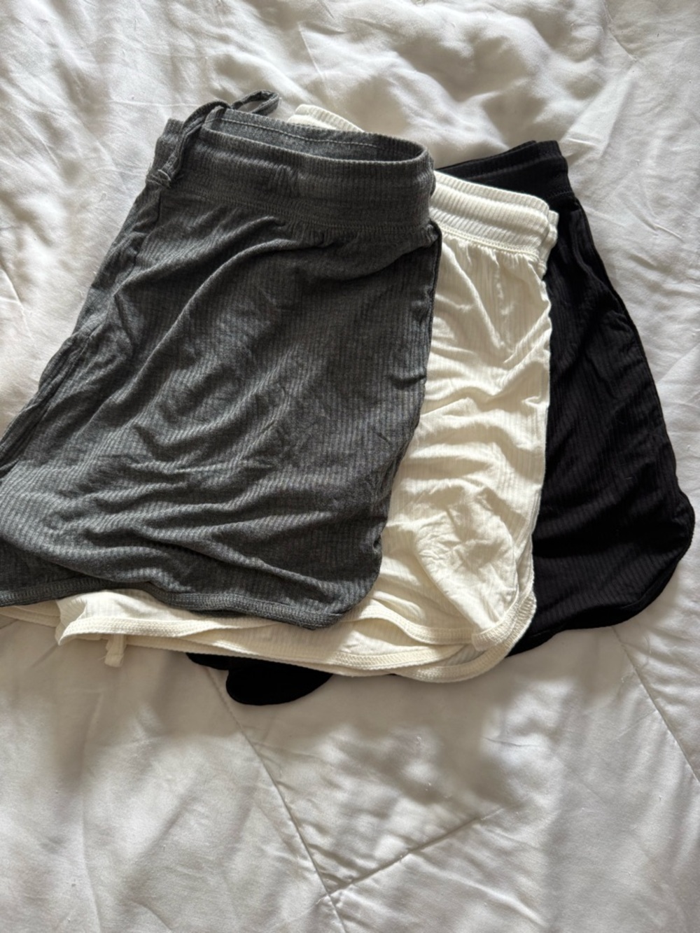 3-Pack Ribbed Lounge Shorts — Charcoal, White, Black